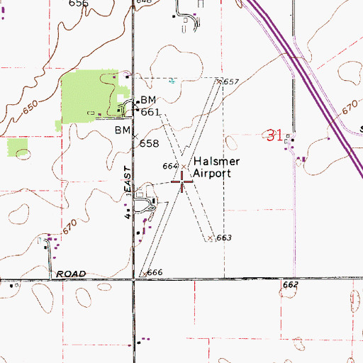 Topographic Map of Halsmer Airport (historical), IN