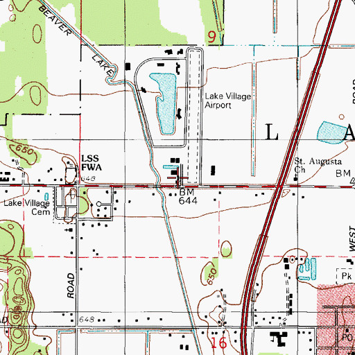 Topographic Map of Lake Village Airport, IN