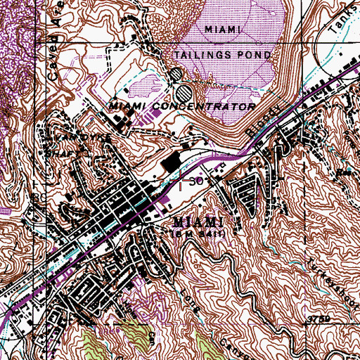 Topographic Map of Miami Post Office, AZ