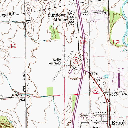 Topographic Map of Kellys Airfield (historical), IN
