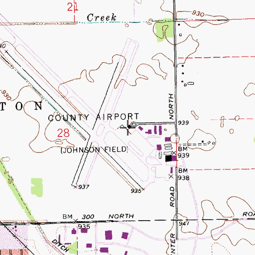 Topographic Map of Delaware County Regional Airport, IN