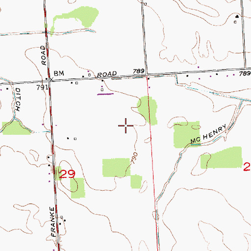 Topographic Map of Klines Airport (historical), IN