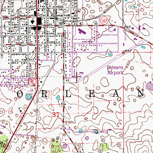 Topographic Map of Orleans Airport, IN