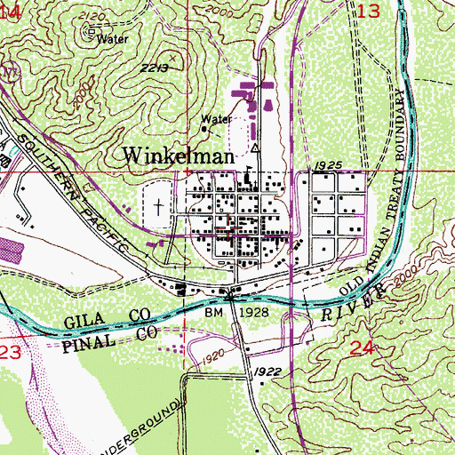 Topographic Map of Winkelman Post Office, AZ