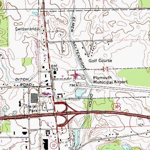 Topographic Map of Plymouth Municipal Airport, IN