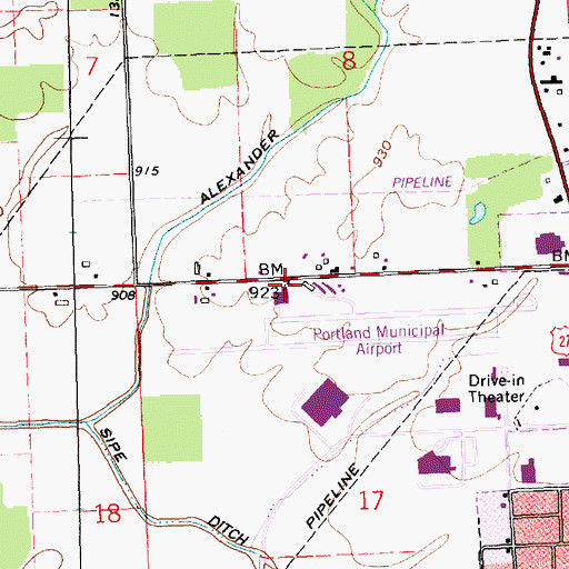Topographic Map of Portland Municipal Airport, IN