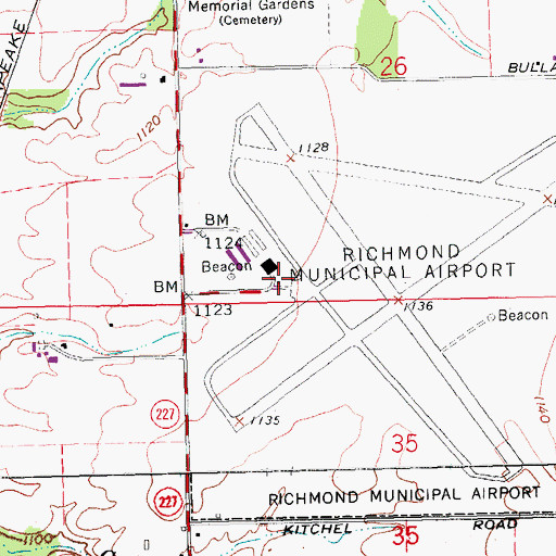 Topographic Map of Richmond Municipal Airport, IN