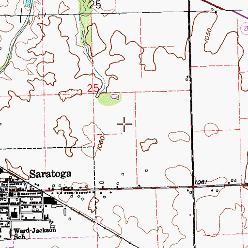 Topographic Map of Saratoga Airport (historical), IN