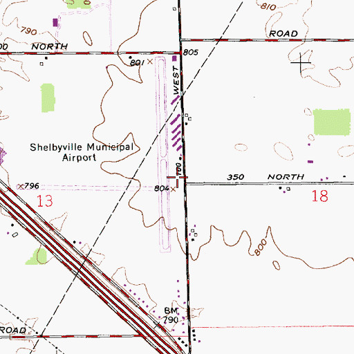 Topographic Map of Shelbyville Municipal Airport, IN