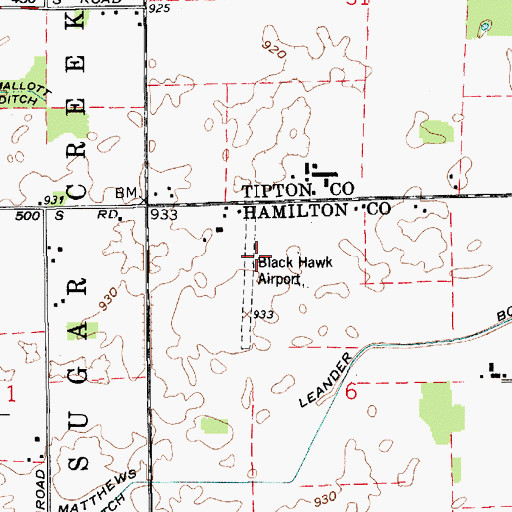 Topographic Map of Black Hawk Airport (historical), IN