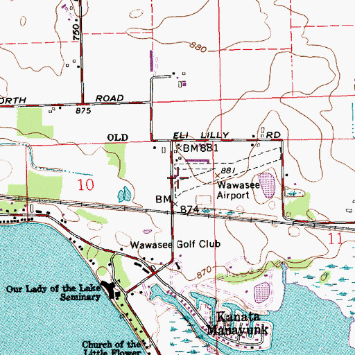 Topographic Map of Wawasee Airport, IN