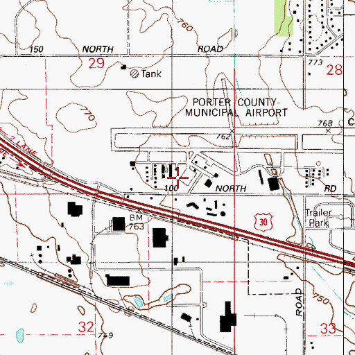 Topographic Map of Porter County Regional Airport, IN