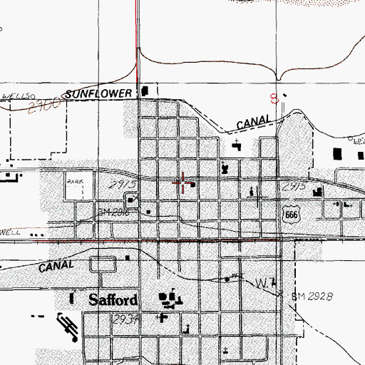 Topographic Map of Safford Post Office, AZ