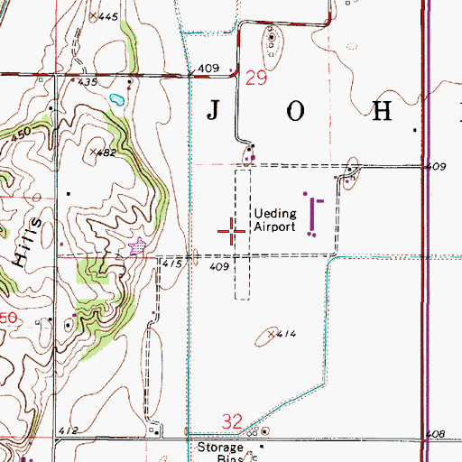 Topographic Map of Ueding Airport (historical), IN
