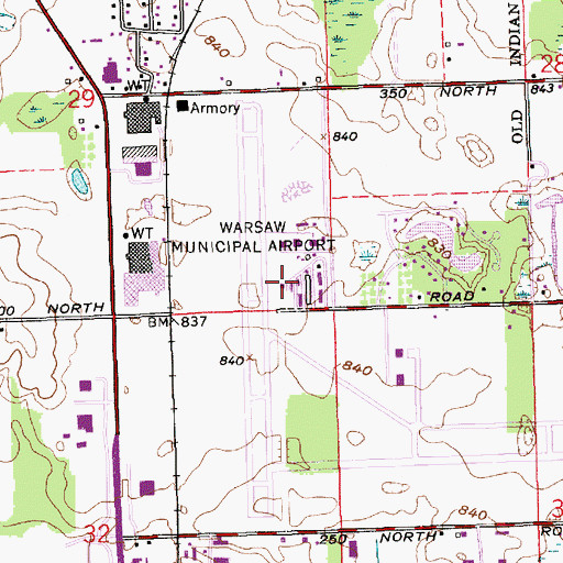 Topographic Map of Warsaw Municipal Airport, IN