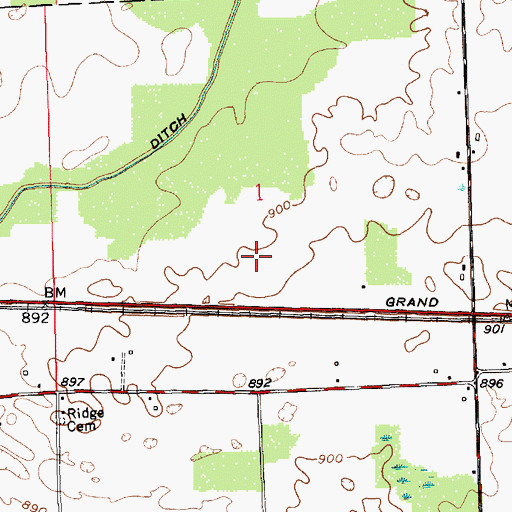 Topographic Map of Walker/Rowe Waterloo Airport, IN