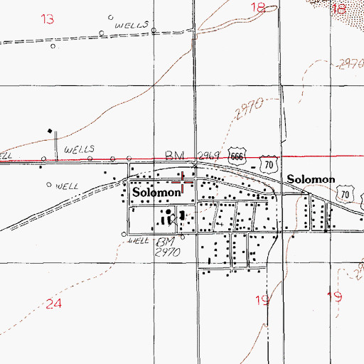 Topographic Map of Solomon Post Office, AZ
