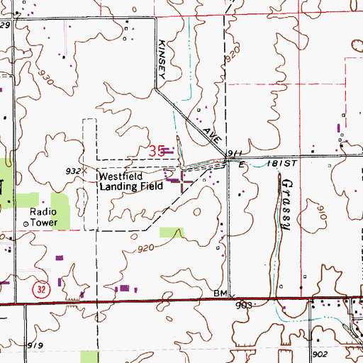 Topographic Map of Westfield Airport, IN