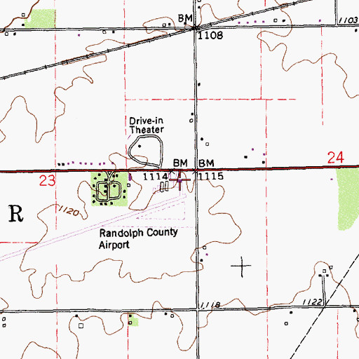 Topographic Map of Randolph County Airport, IN