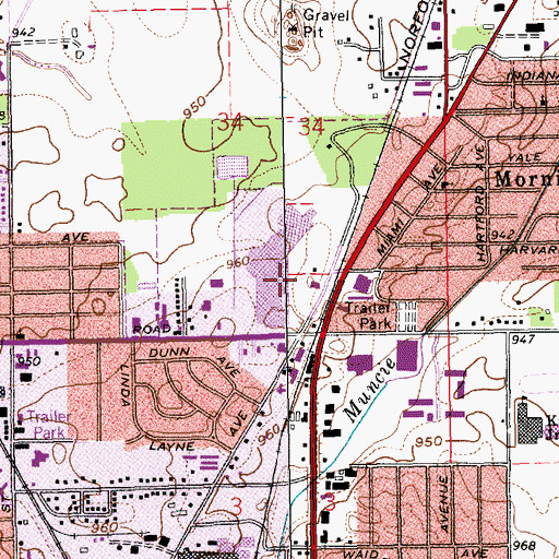 Topographic Map of Muncie Mall, IN