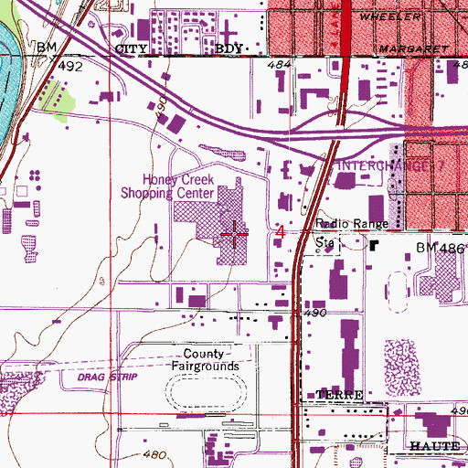 Topographic Map of Honey Creek Square Shopping Center, IN