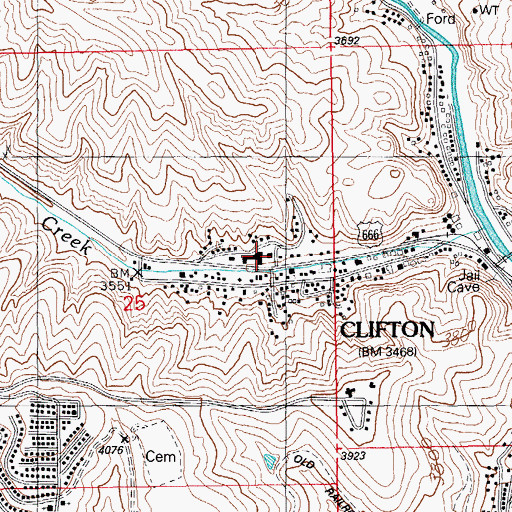 Topographic Map of Clifton Post Office, AZ