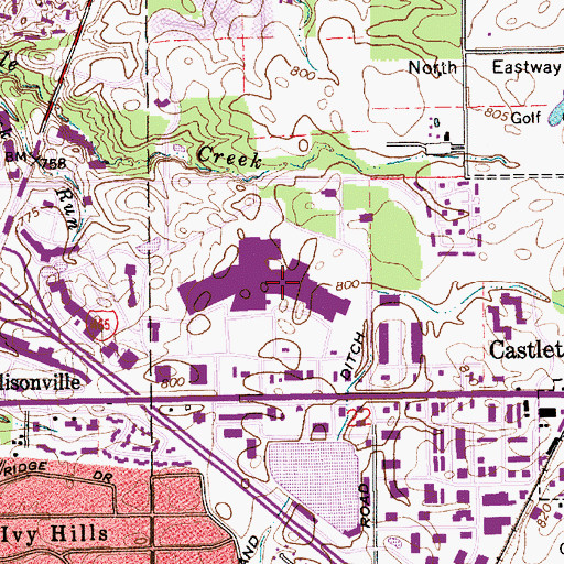 Topographic Map of Castleton Square Shopping Center, IN