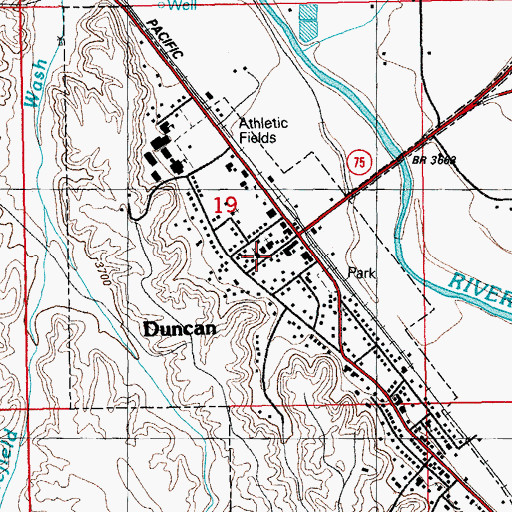 Topographic Map of Duncan Post Office, AZ