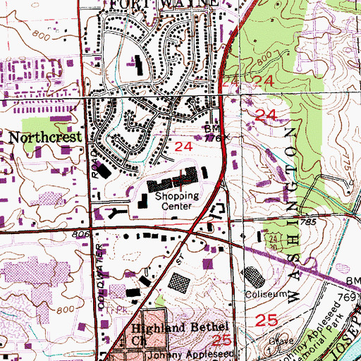 Topographic Map of Ayr-Way West Shopping Center, IN