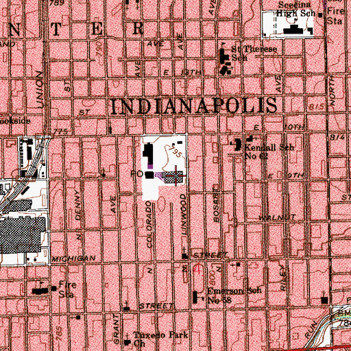 Topographic Map of Linwood Square Shopping Center, IN