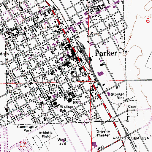 Topographic Map of Parker Post Office, AZ