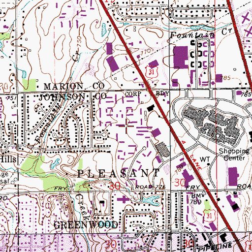 Topographic Map of Greenwood Mall, IN