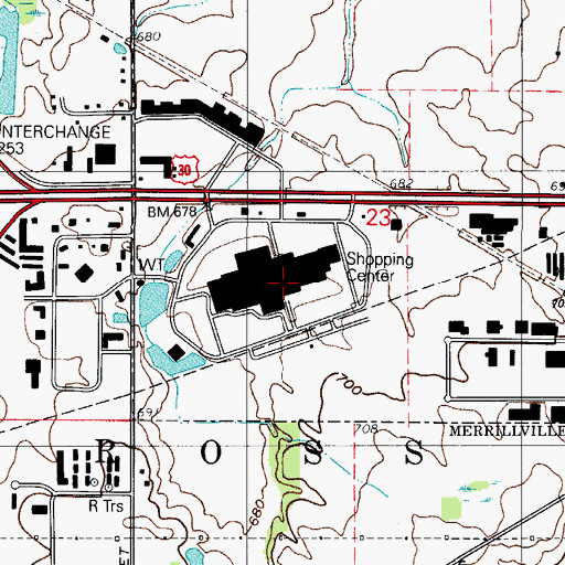 Topographic Map of Southlake Mall, IN