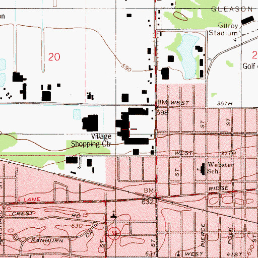 Topographic Map of Village Shopping Center, IN