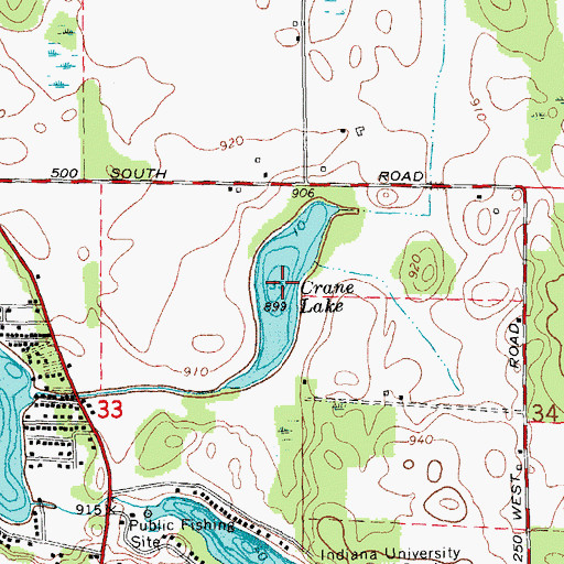Topographic Map of Crane Lake, IN