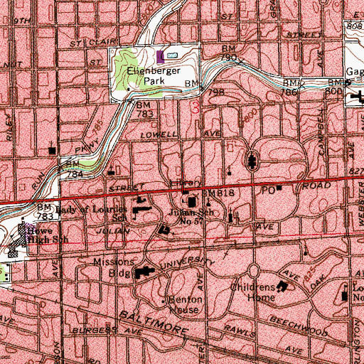 Topographic Map of Irvington, IN
