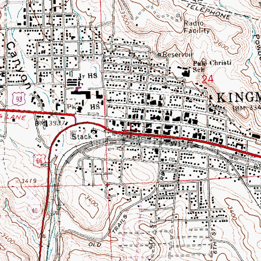 Topographic Map of Downtown Kingman Post Office, AZ