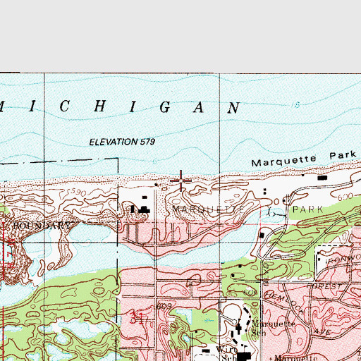 Topographic Map of Marquette Park Beach, IN