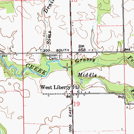 Topographic Map of Middle Fork Ditch, IN