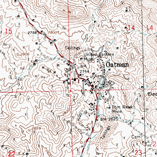 Topographic Map of Oatman Post Office, AZ