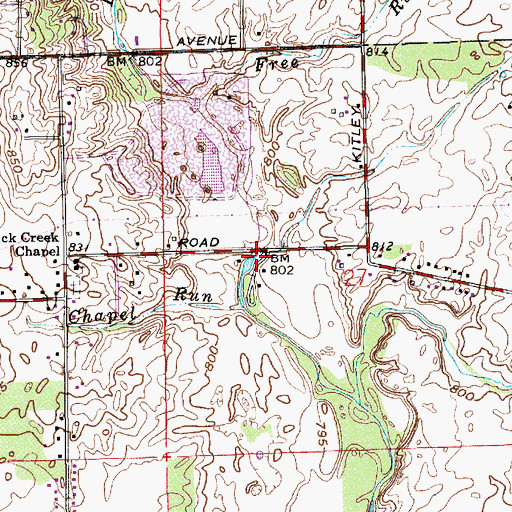Topographic Map of Kitty Creek, IN