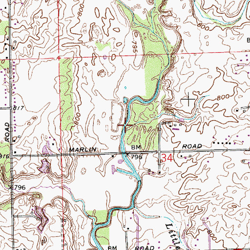 Topographic Map of Lamb Creek, IN