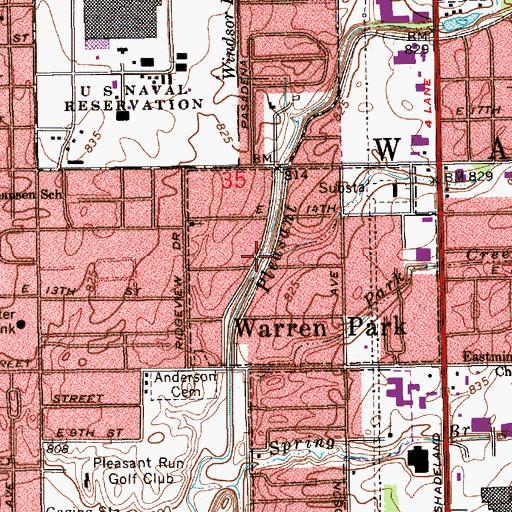 Topographic Map of Warren Creek, IN