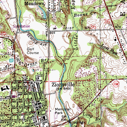 Topographic Map of Cross Branch, IN