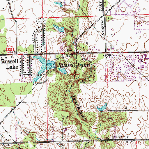 Topographic Map of Russell Branch, IN