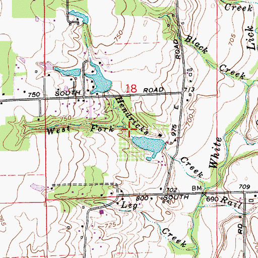 Topographic Map of West Fork Hendricks Creek, IN