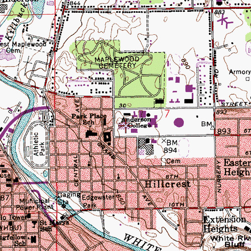 Topographic Map of Anderson University, IN