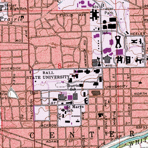 Topographic Map of Ball State University, IN