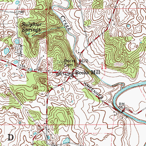 Topographic Map of Becks Mill, IN