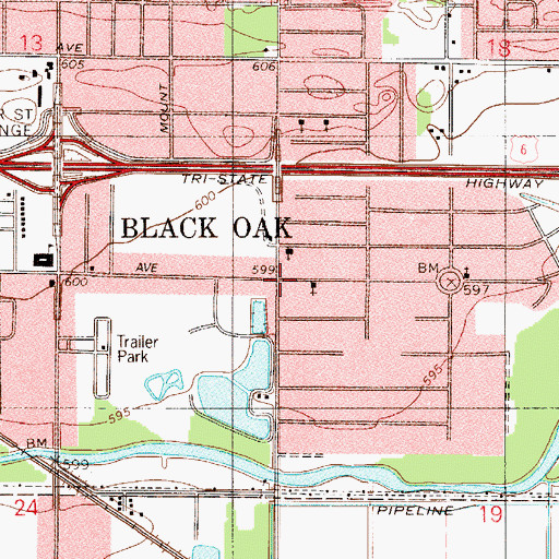 Topographic Map of Black Oak, IN